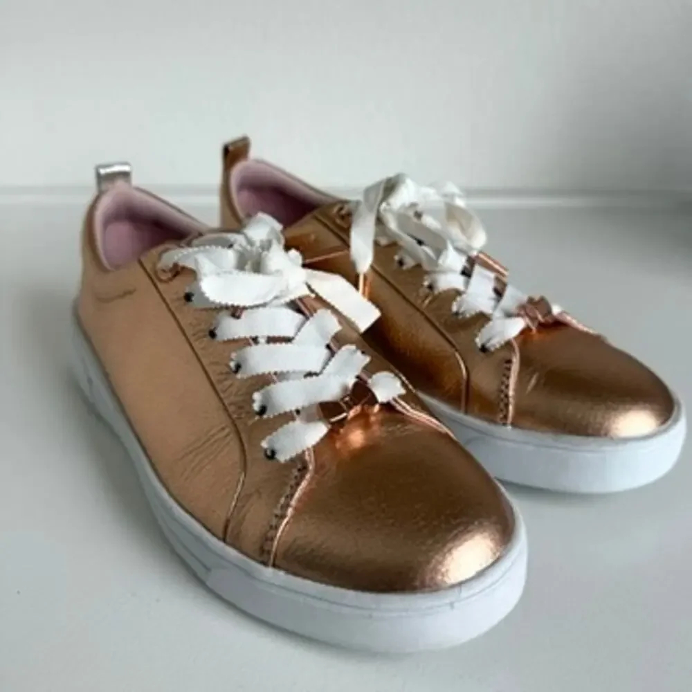 TED BAKER‎ Gielli Sneakers Rose Gold Leather Ribbon Laces US 6 Metallic Shoes